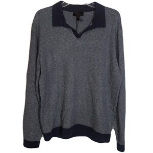 Magaschoni Polo Sweater Cotton Wool Blend Men’s Medium Long Sleeve Navy Knit